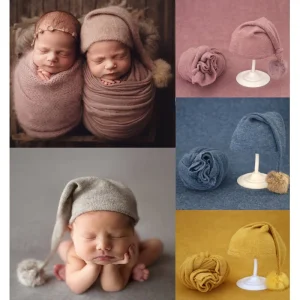 Ensemble couverture et bonnet tricoté pour bébé avec boule de fourrure