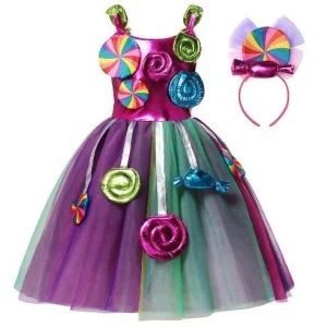 Robe de soirée à motif de bonbons tourbillonnants arc-en-ciel