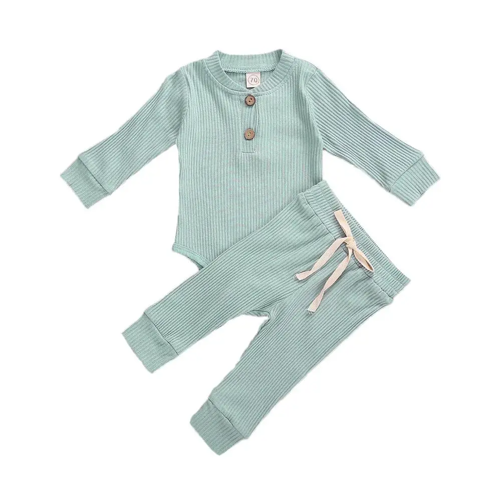 Ensemble 2 pièces pour nouveau-né, côtelé ou à carreaux, pour le printemps : body et pantalon élastique – Image 5