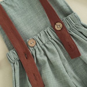 Salopette en jean pour bébé garçon – Combinaison courte d'été sans manches à bretelles patchwork | Combinaison dos nu pour bébé