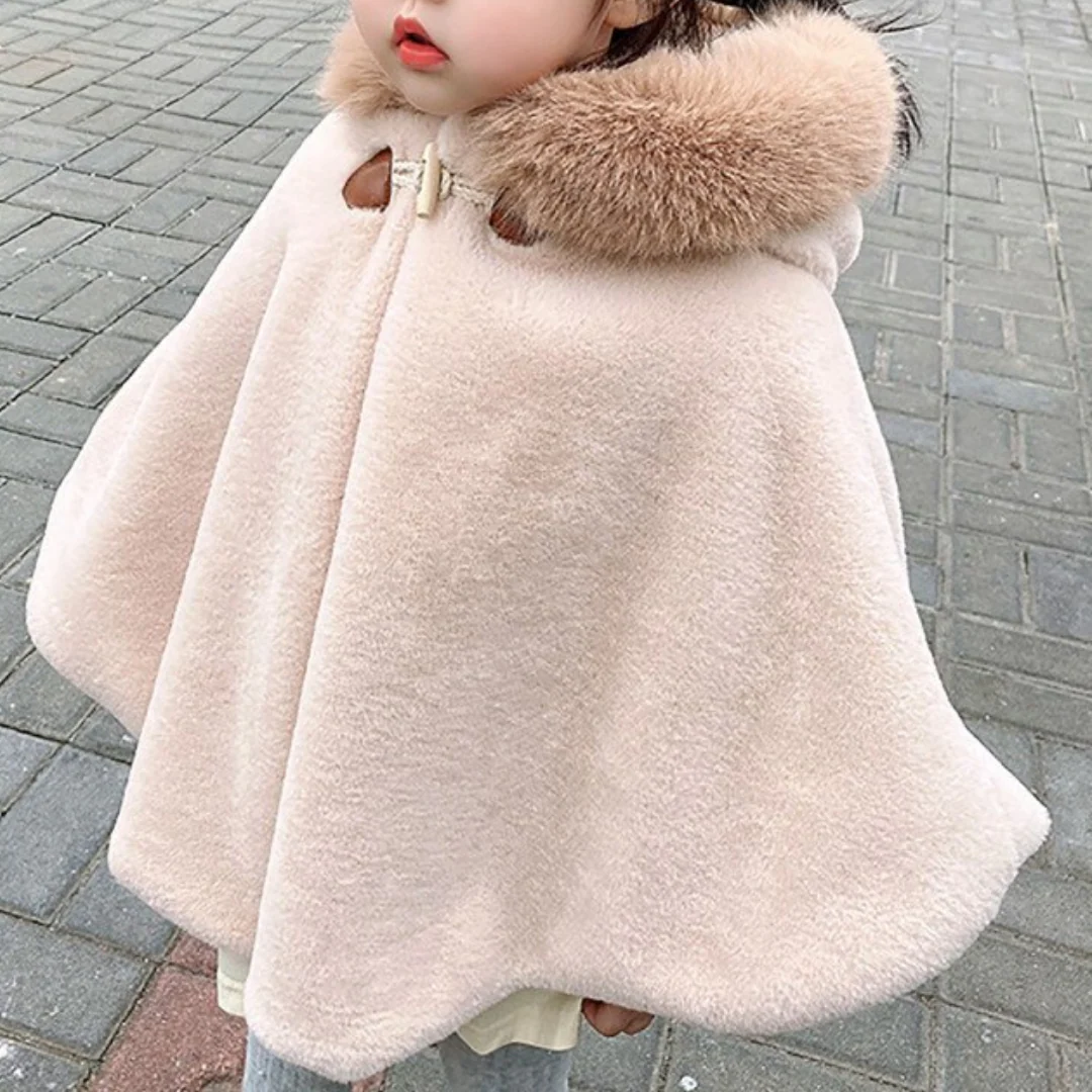 Cape courte à capuche avec col en fausse fourrure – Image 2