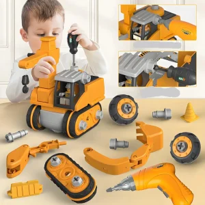 Jeu de construction d'ingénierie pour enfants avec perceuse électrique – Kit de visserie et d'assemblage éducatif pour garçons de 3 ans et plus