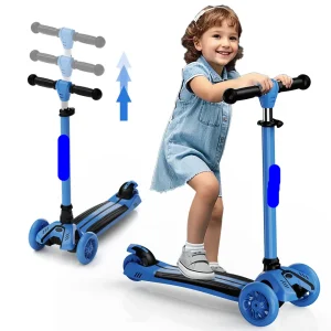 Trottinette pour enfants avec roues lumineuses à LED – Hauteur réglable, pliable, deux modes, pour les 2 à 8 ans