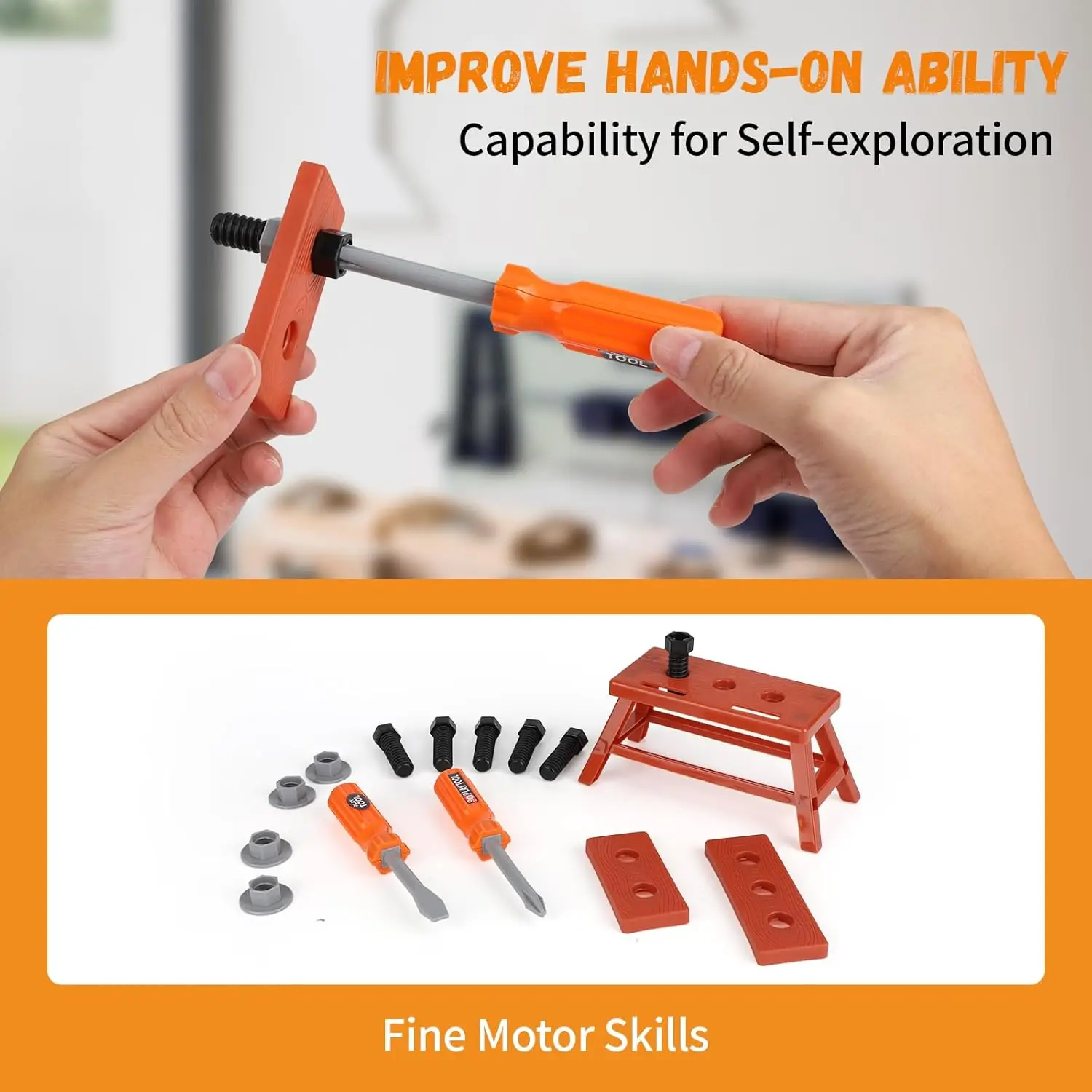 Coffret d'outils pour enfants – 39/42 pièces, jeu de construction avec boîte à outils – Kit de jeu éducatif pour garçons et filles de 2 à 13 ans – Image 4