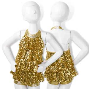 Robe de danse de ballet courte à paillettes brillantes et dos nu