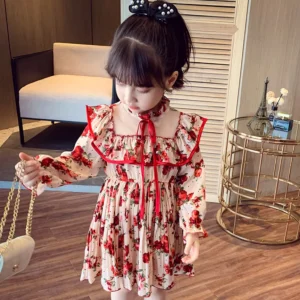 Robe de fille à col roulé et motif floral