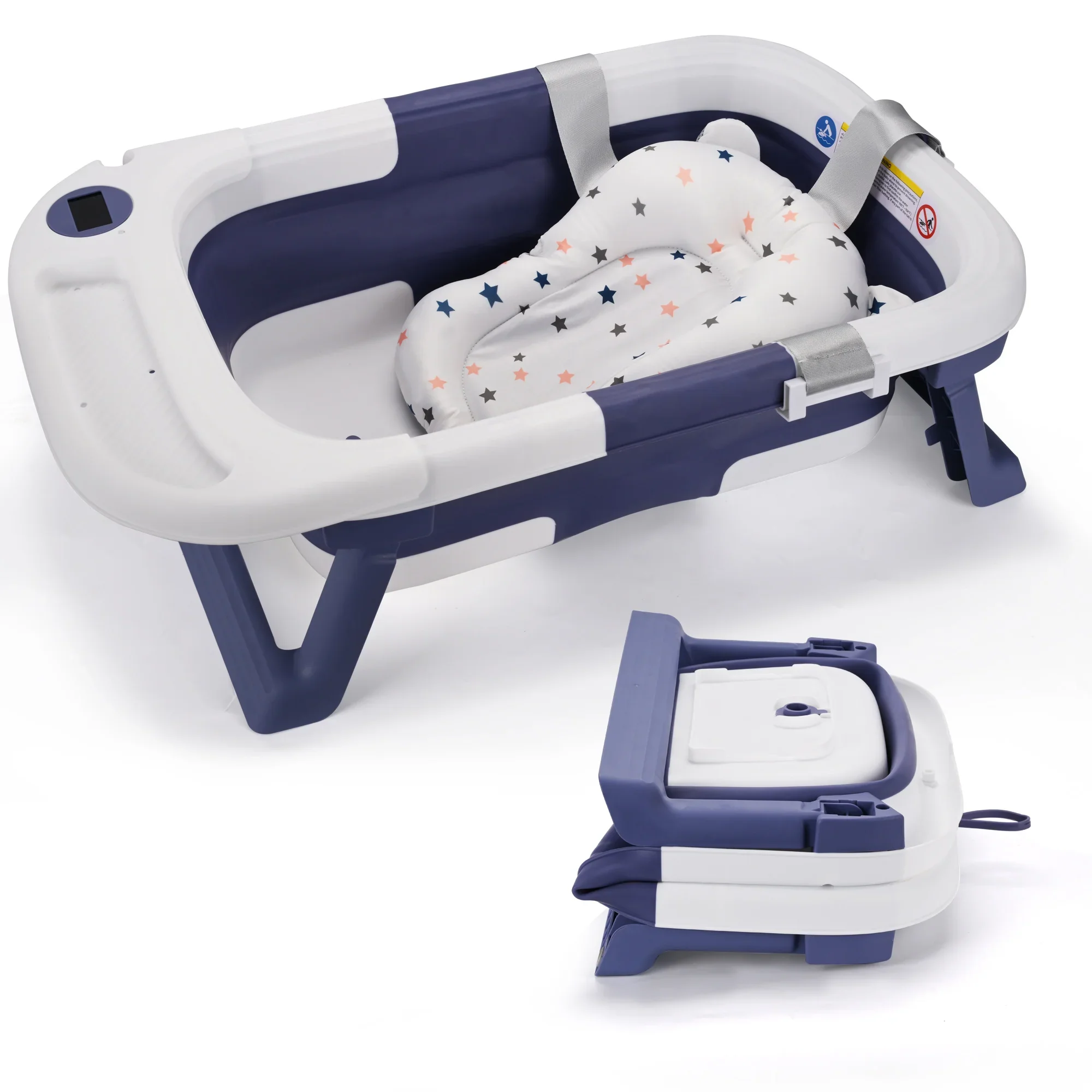 Baignoire bébé pliable multi-étapes avec coussin doux pour nouveau-né, thermomètre numérique et protection scientifique de la colonne vertébrale pour tout-petits (0-24 mois) – Image 5
