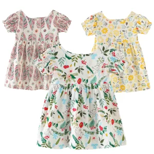 Robe d'été à manches bouffantes pour bébé fille, imprimé motif nature