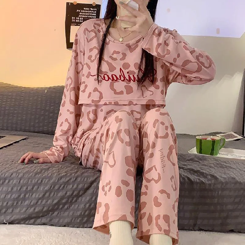 Pyjama de maternité deux pièces, nouvelle collection mensuelle – Tenue d'allaitement printemps-automne, confortable pour la maison, pour les mamans qui allaitent – Image 2