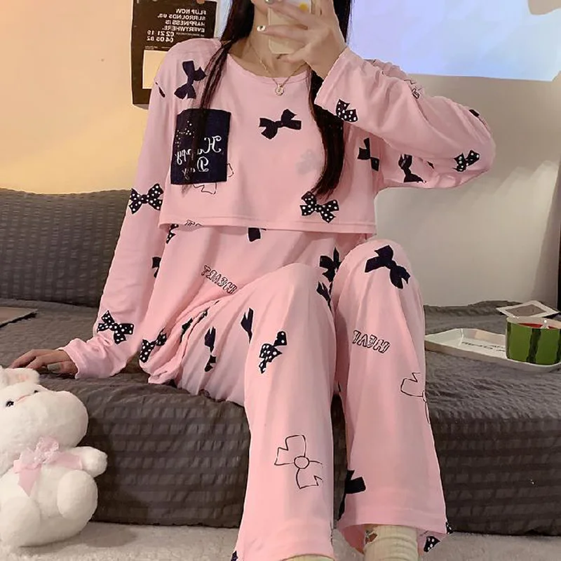 Pyjama de maternité deux pièces, nouvelle collection mensuelle – Tenue d'allaitement printemps-automne, confortable pour la maison, pour les mamans qui allaitent – Image 4