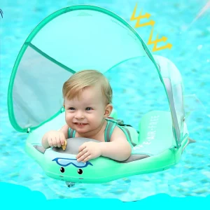 Bouée de natation non gonflable pour bébé avec auvent – Bouée de piscine étanche à noyau solide avec harnais à 5 points, pare-soleil et support d'entrejambe – Disponible en 5 couleurs