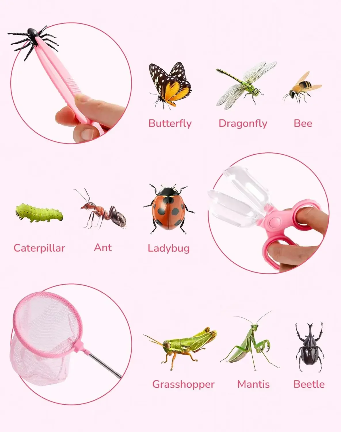 Kit d'explorateur en plein air avec outils de capture d'insectes et costume d'aventure rose – Image 2