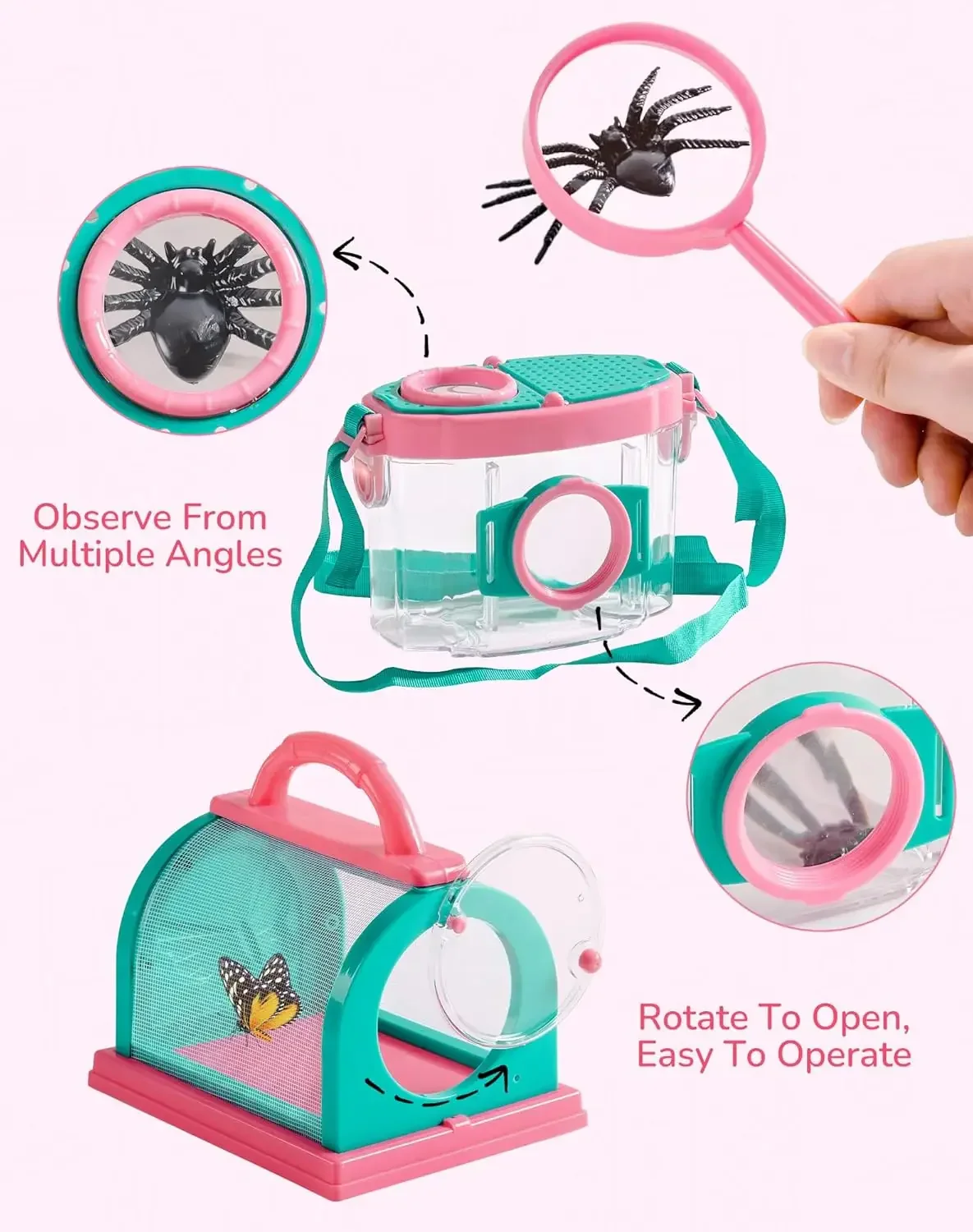 Kit d'explorateur en plein air avec outils de capture d'insectes et costume d'aventure rose – Image 3