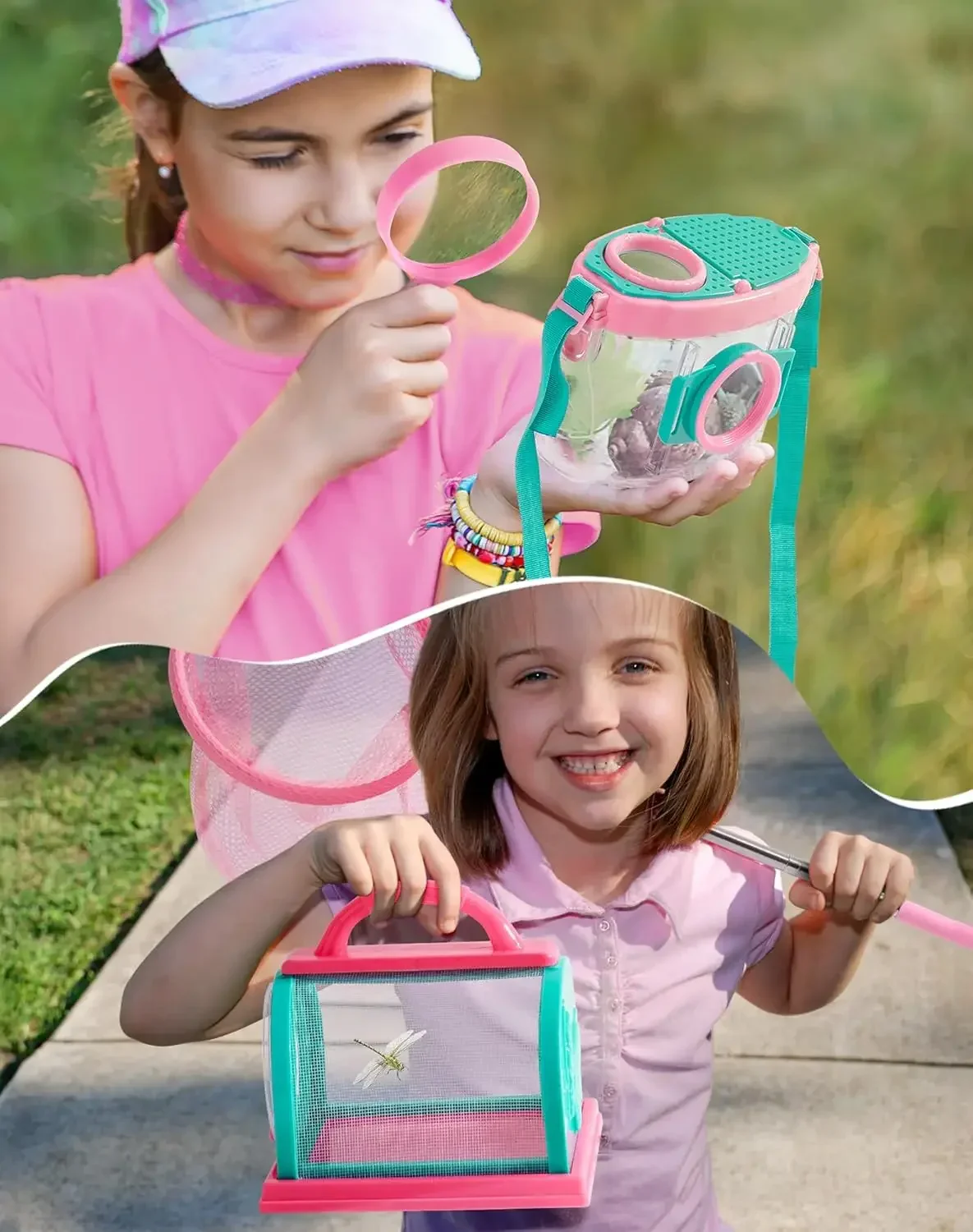 Kit d'explorateur en plein air avec outils de capture d'insectes et costume d'aventure rose – Image 4
