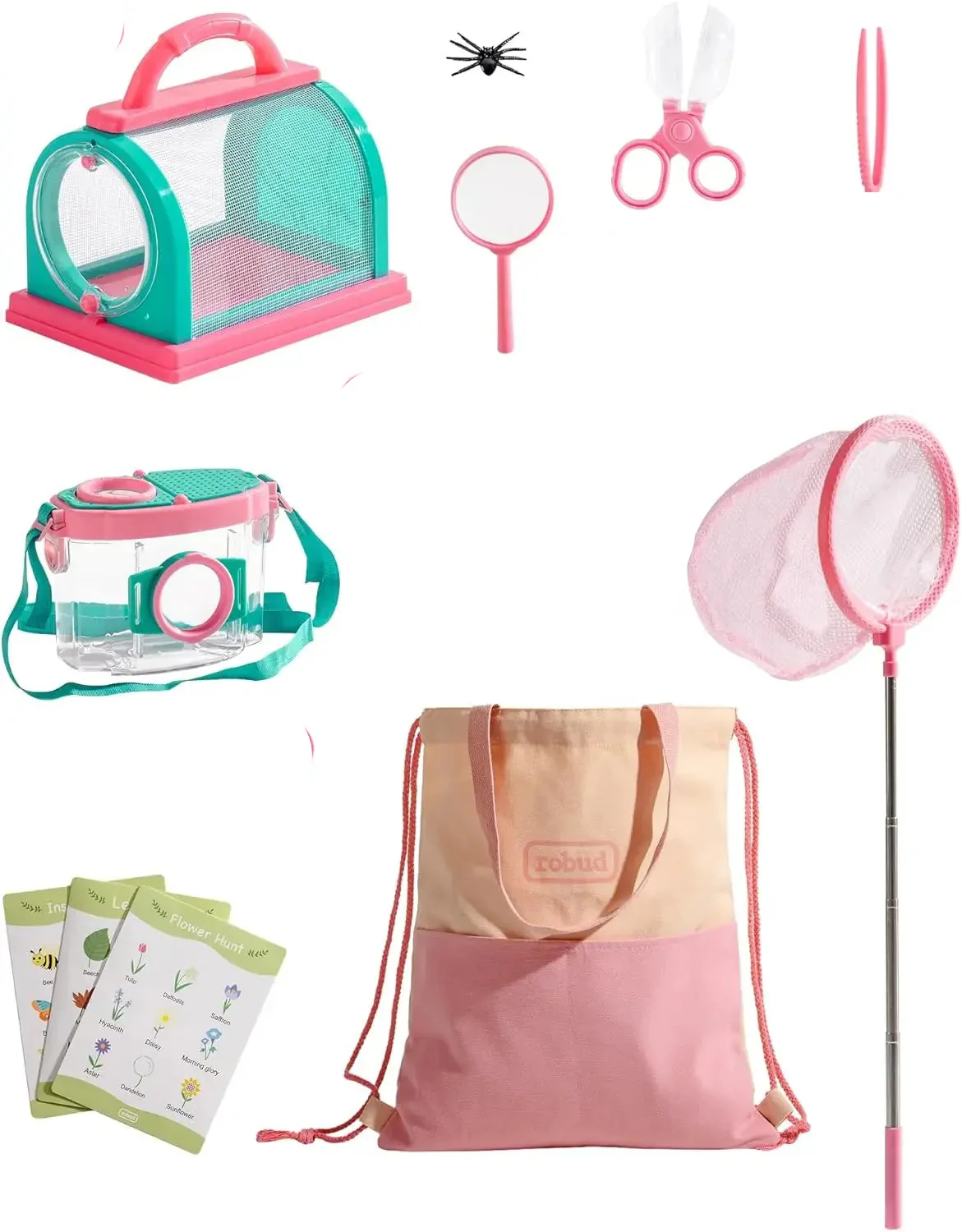 Kit d'explorateur en plein air avec outils de capture d'insectes et costume d'aventure rose – Image 6