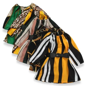 Robe tendance à manches longues pour filles avec ceinture