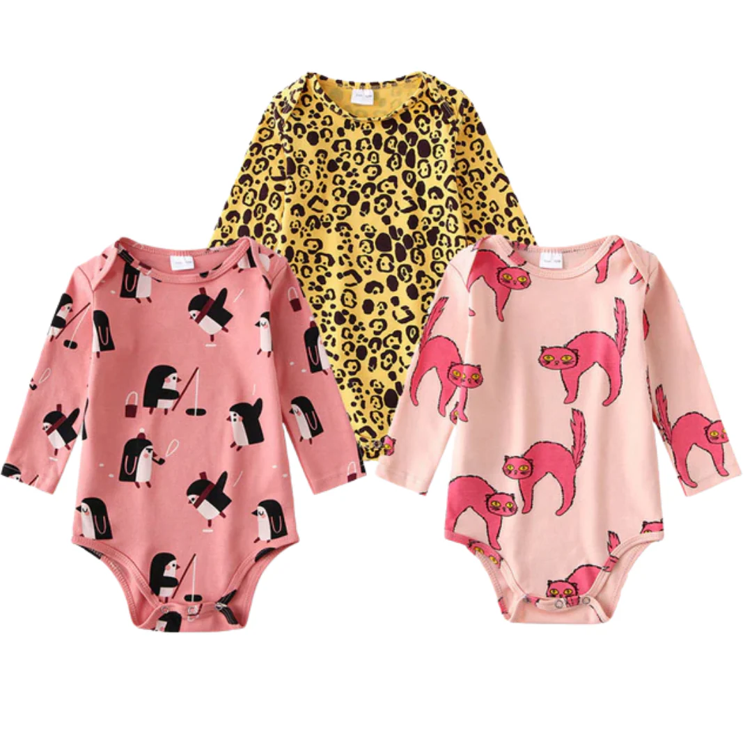 Lot de 3 grenouillères à manches longues avec imprimé à motifs – Image 3
