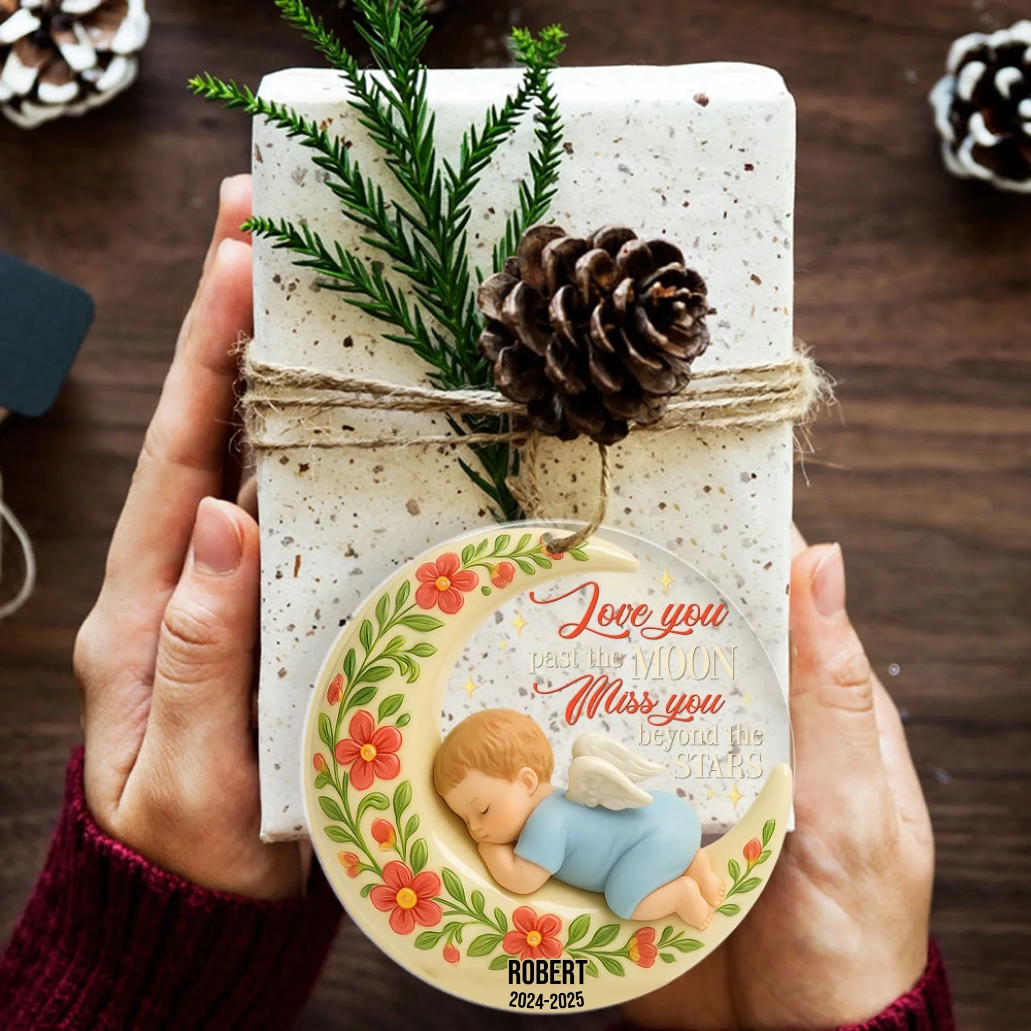 Ornement commémoratif personnalisé en acrylique pour bébé – Je t'ai aimé plus que la lune et tu me manques au-delà des étoiles – Cadeau souvenir personnalisé – Image 3