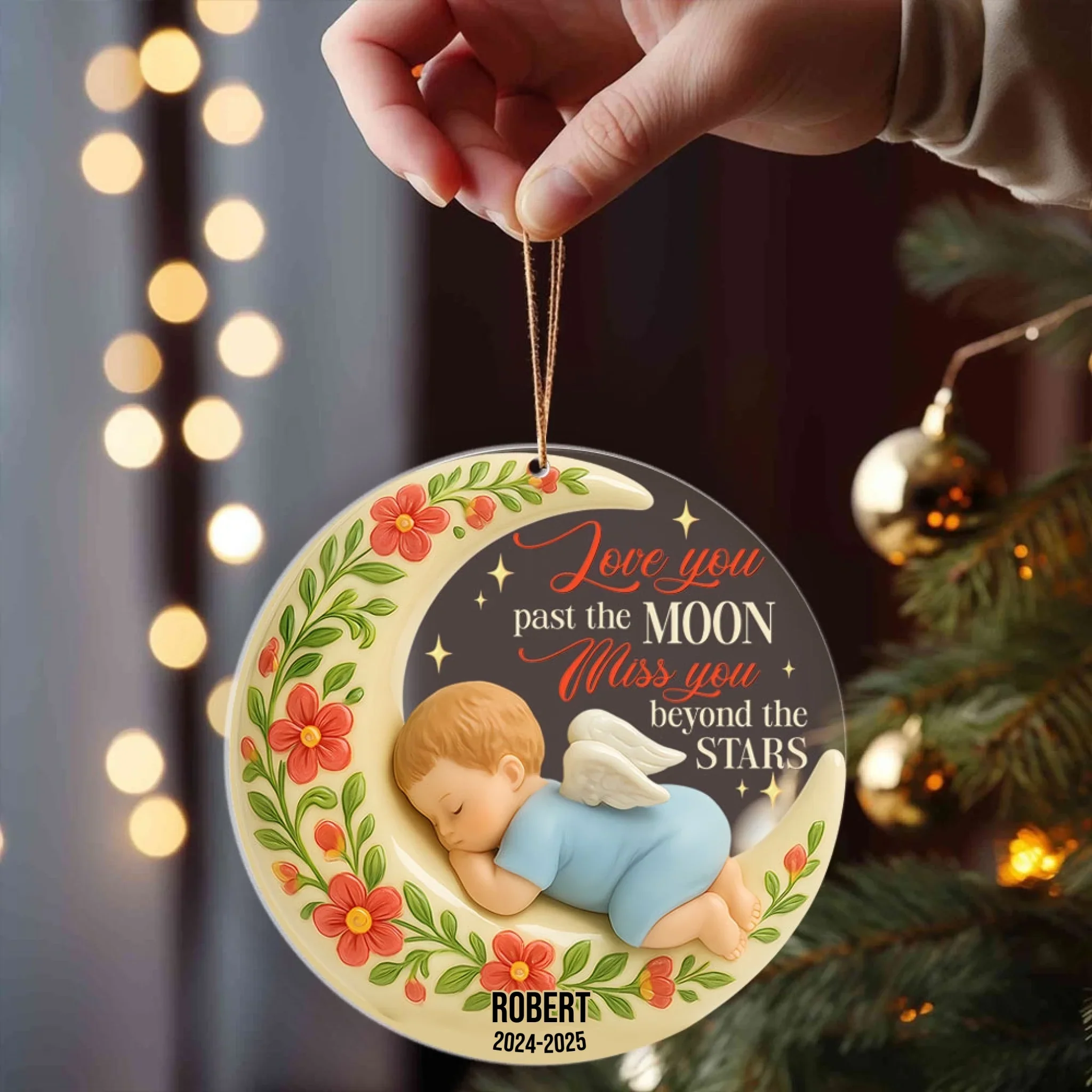 Ornement commémoratif personnalisé en acrylique pour bébé – Je t'ai aimé plus que la lune et tu me manques au-delà des étoiles – Cadeau souvenir personnalisé – Image 4
