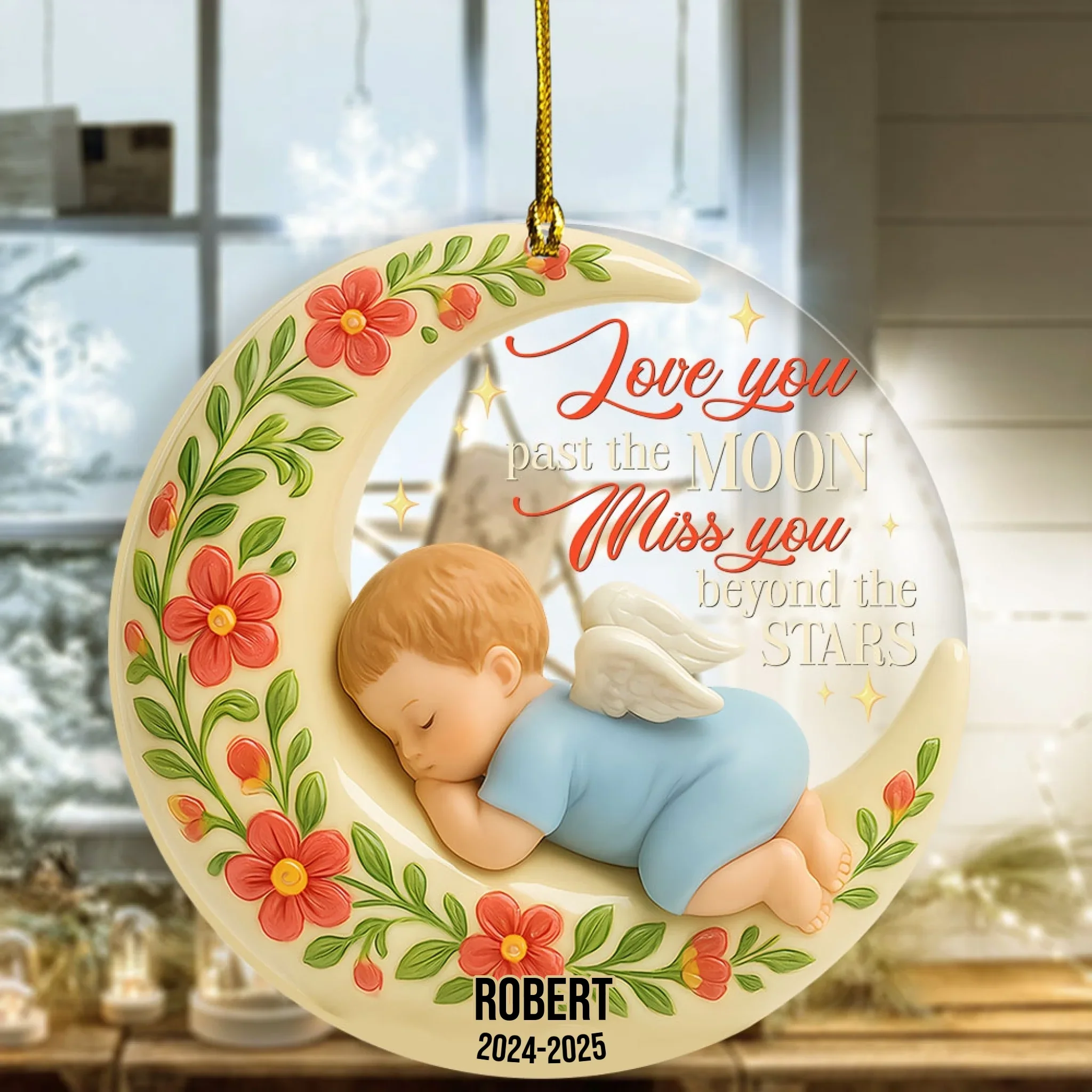 Ornement commémoratif personnalisé en acrylique pour bébé – Je t'ai aimé plus que la lune et tu me manques au-delà des étoiles – Cadeau souvenir personnalisé – Image 5