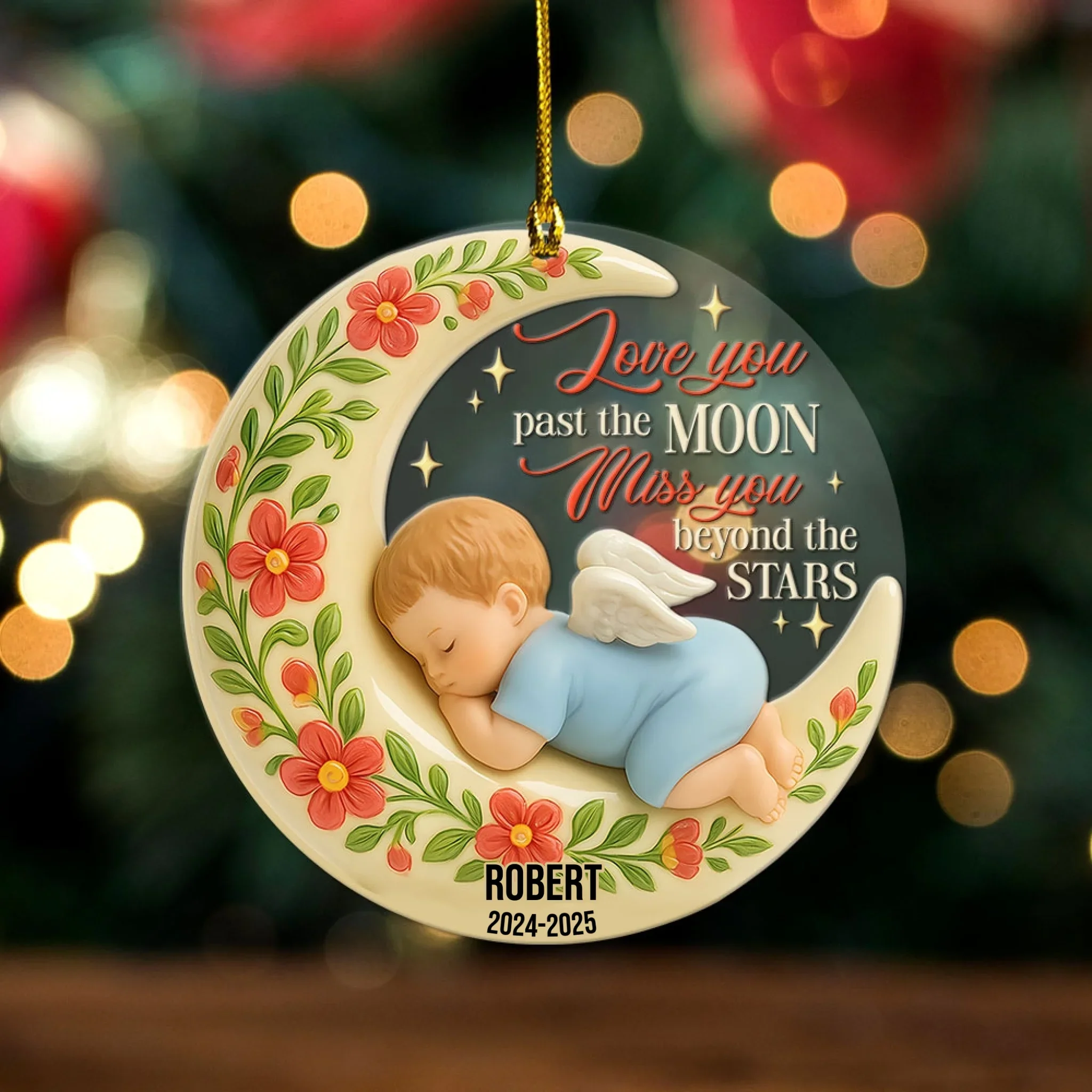 Ornement commémoratif personnalisé en acrylique pour bébé – Je t'ai aimé plus que la lune et tu me manques au-delà des étoiles – Cadeau souvenir personnalisé – Image 6