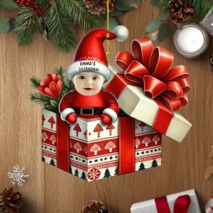 Décoration de Noël personnalisée pour bébé – Décoration photo personnalisée en acrylique, joli cadeau souvenir pour nouveau-né, pour les parents, pour une baby shower ou pour les fêtes.