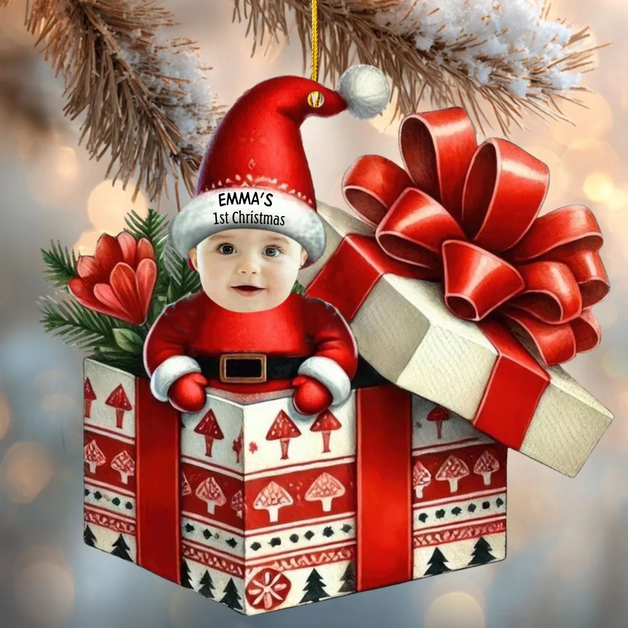Décoration de Noël personnalisée pour bébé – Décoration photo personnalisée en acrylique, joli cadeau souvenir pour nouveau-né, pour les parents, pour une baby shower ou pour les fêtes. – Image 3