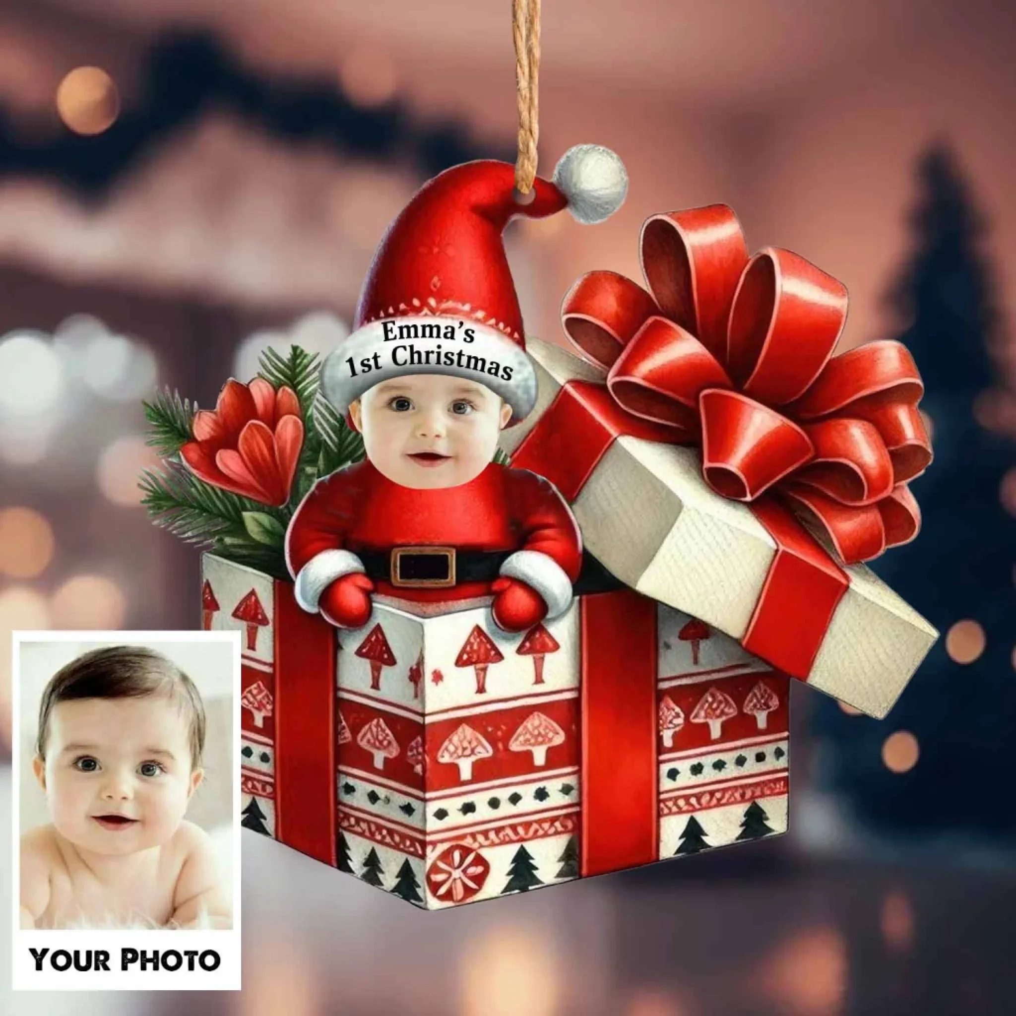 Décoration de Noël personnalisée pour bébé – Décoration photo personnalisée en acrylique, joli cadeau souvenir pour nouveau-né, pour les parents, pour une baby shower ou pour les fêtes. – Image 5