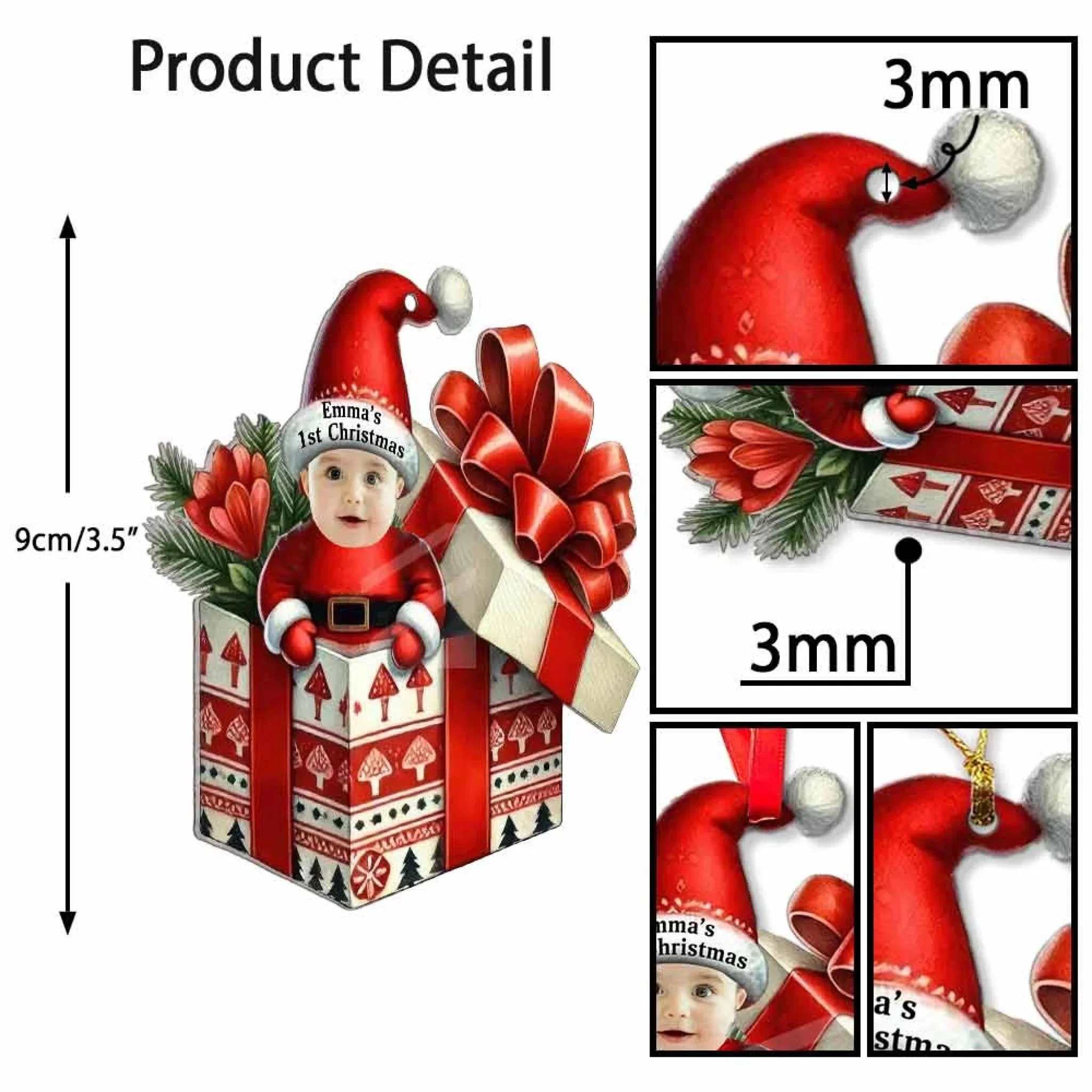 Décoration de Noël personnalisée pour bébé – Décoration photo personnalisée en acrylique, joli cadeau souvenir pour nouveau-né, pour les parents, pour une baby shower ou pour les fêtes. – Image 6