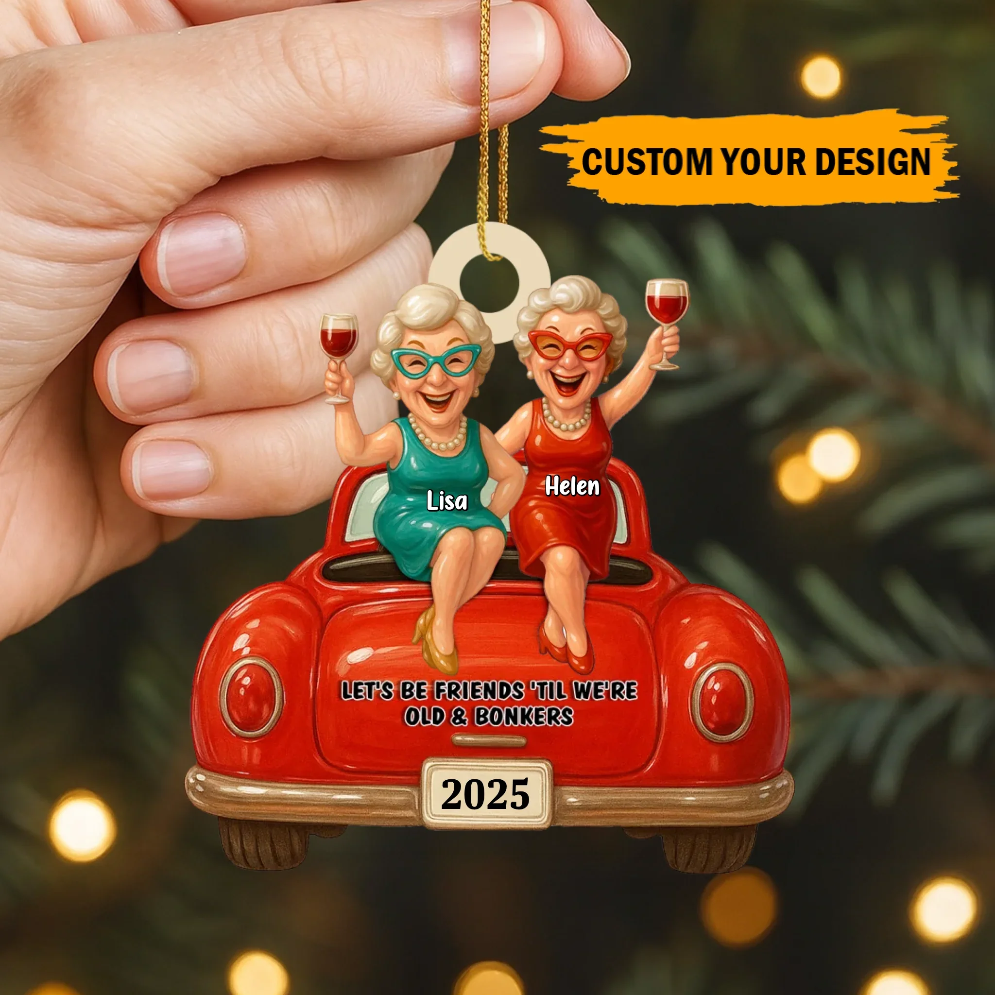 Ornement personnalisé « Cheer With My Bestie » – Amies à personnaliser, prénoms, teints de peau & année d’amitié – Souvenir en bois | Cadeau idéal pour meilleure amie à Noël, anniversaire & fêtes – Image 3