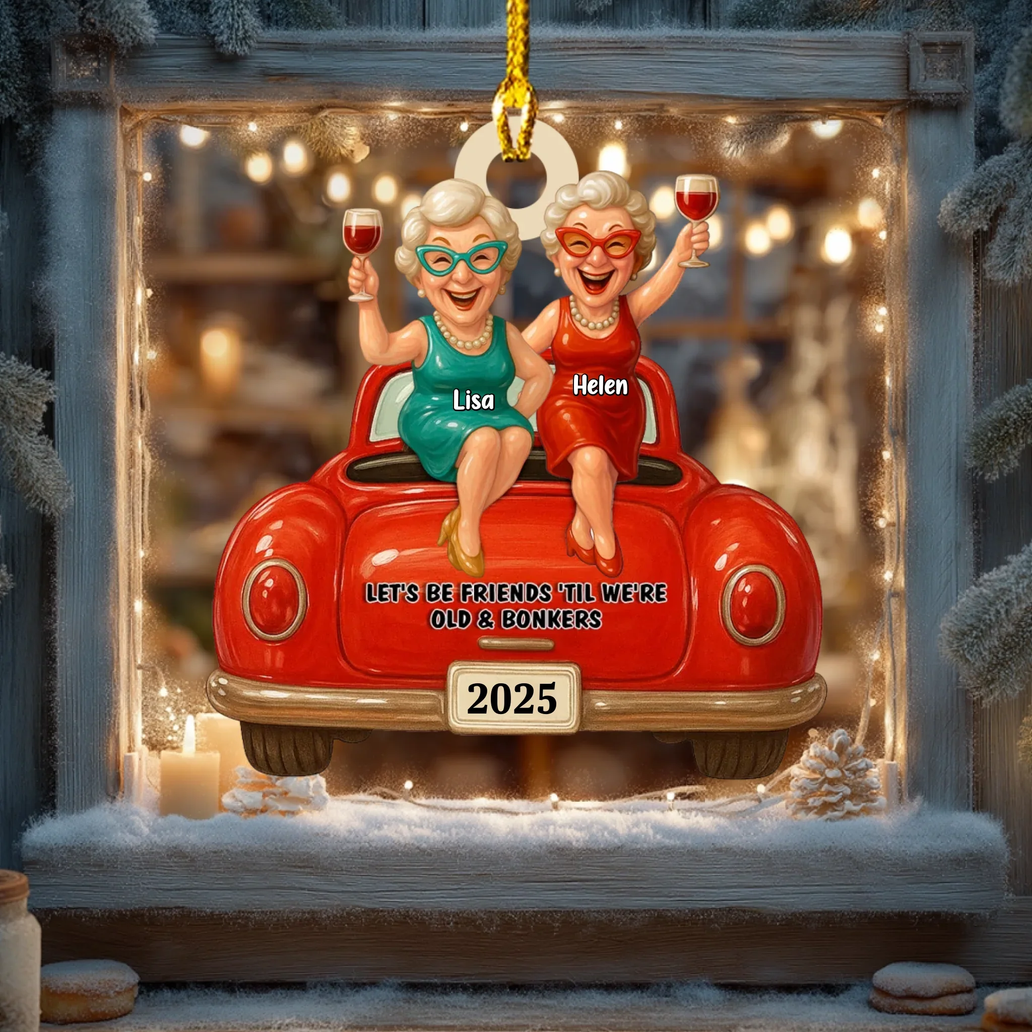 Ornement personnalisé « Cheer With My Bestie » – Amies à personnaliser, prénoms, teints de peau & année d’amitié – Souvenir en bois | Cadeau idéal pour meilleure amie à Noël, anniversaire & fêtes – Image 5