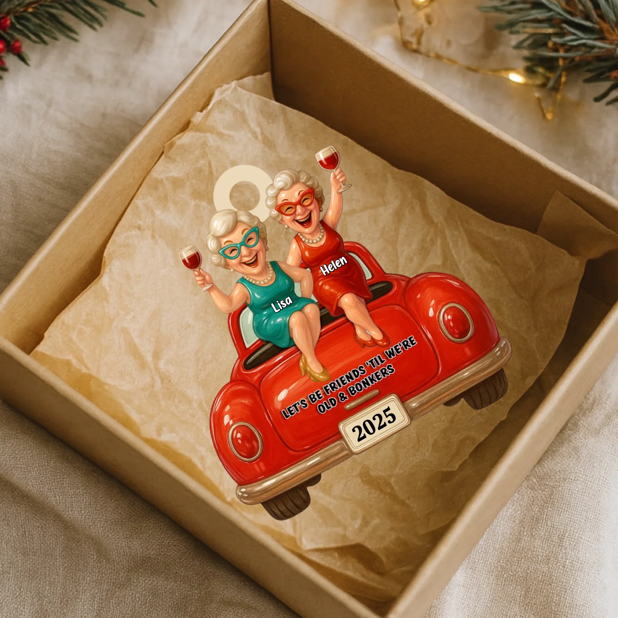 Ornement personnalisé « Cheer With My Bestie » – Amies à personnaliser, prénoms, teints de peau & année d’amitié – Souvenir en bois | Cadeau idéal pour meilleure amie à Noël, anniversaire & fêtes – Image 8