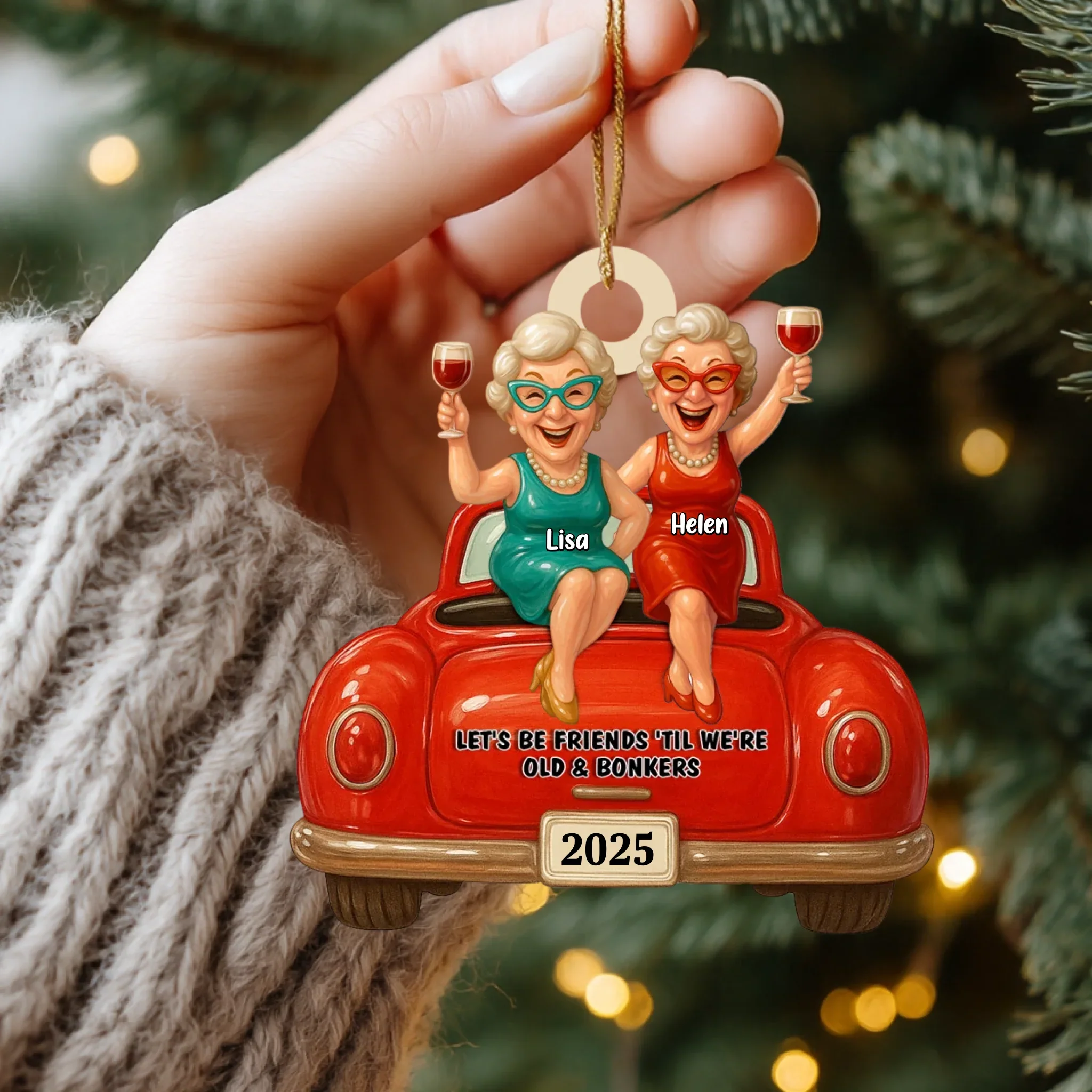 Ornement personnalisé « Cheer With My Bestie » – Amies à personnaliser, prénoms, teints de peau & année d’amitié – Souvenir en bois | Cadeau idéal pour meilleure amie à Noël, anniversaire & fêtes – Image 9