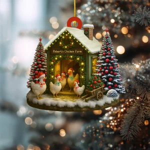 Décoration de Noël personnalisée en forme de ferme avicole – Décoration de grange en bois personnalisée pour les agriculteurs, souvenir de vacances avec nom de famille