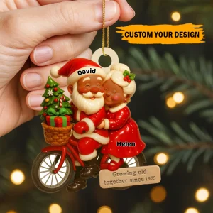 Décoration de Noël personnalisée pour couple – Vieillir ensemble depuis [année], décoration en bois personnalisée Père Noël et Mère Noël pour anniversaire, cadeau mari et femme