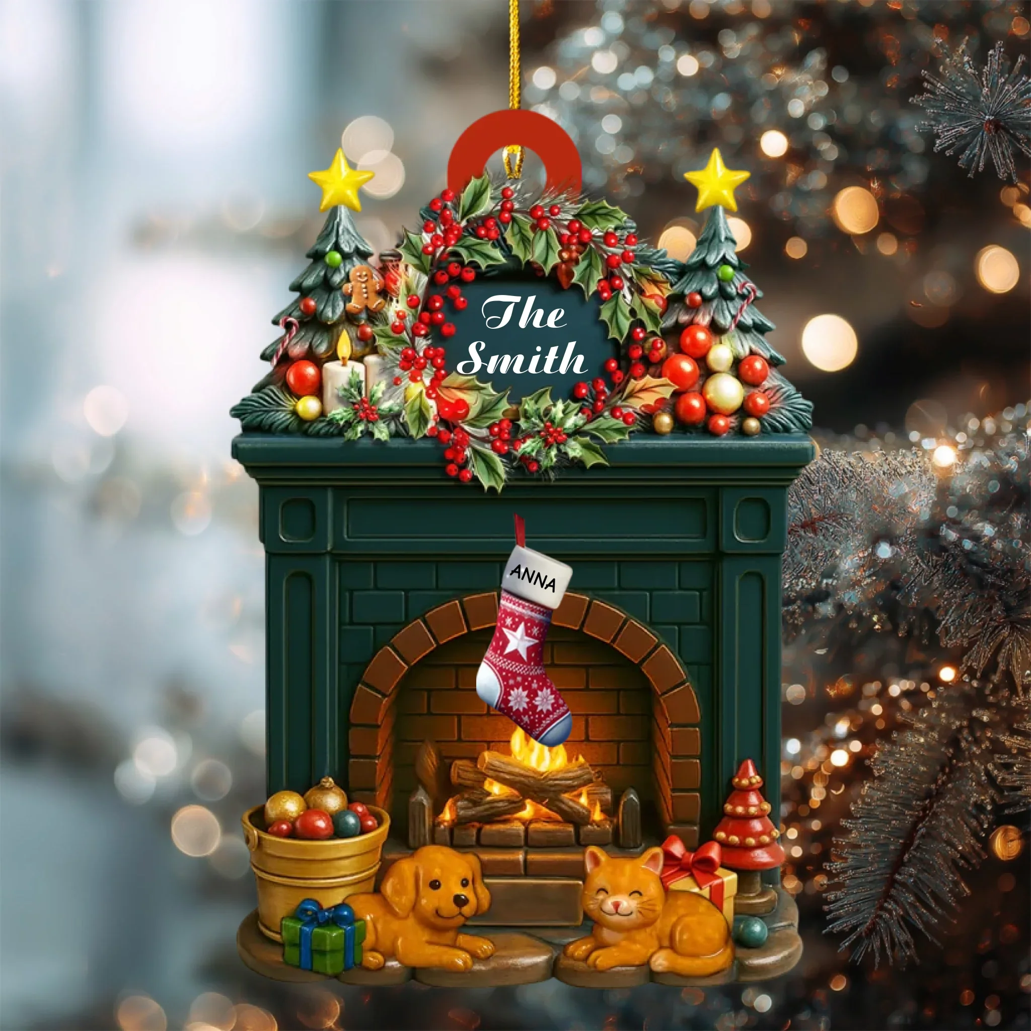 Décoration de cheminée de Noël personnalisée pour toute la famille – Décoration en bois avec nom personnalisé et bas, cadeau de Noël pour les familles et les proches – Image 2