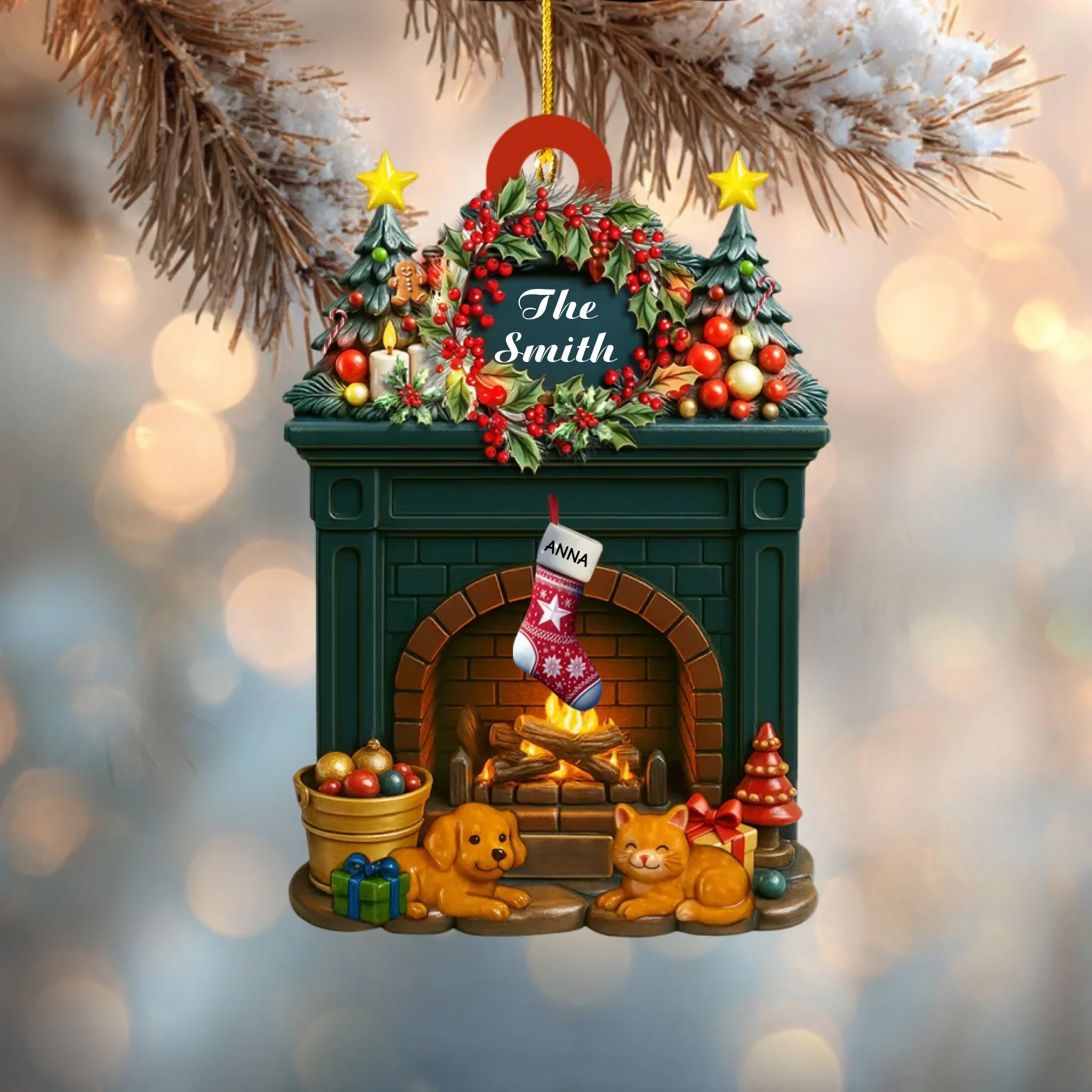 Décoration de cheminée de Noël personnalisée pour toute la famille – Décoration en bois avec nom personnalisé et bas, cadeau de Noël pour les familles et les proches – Image 3