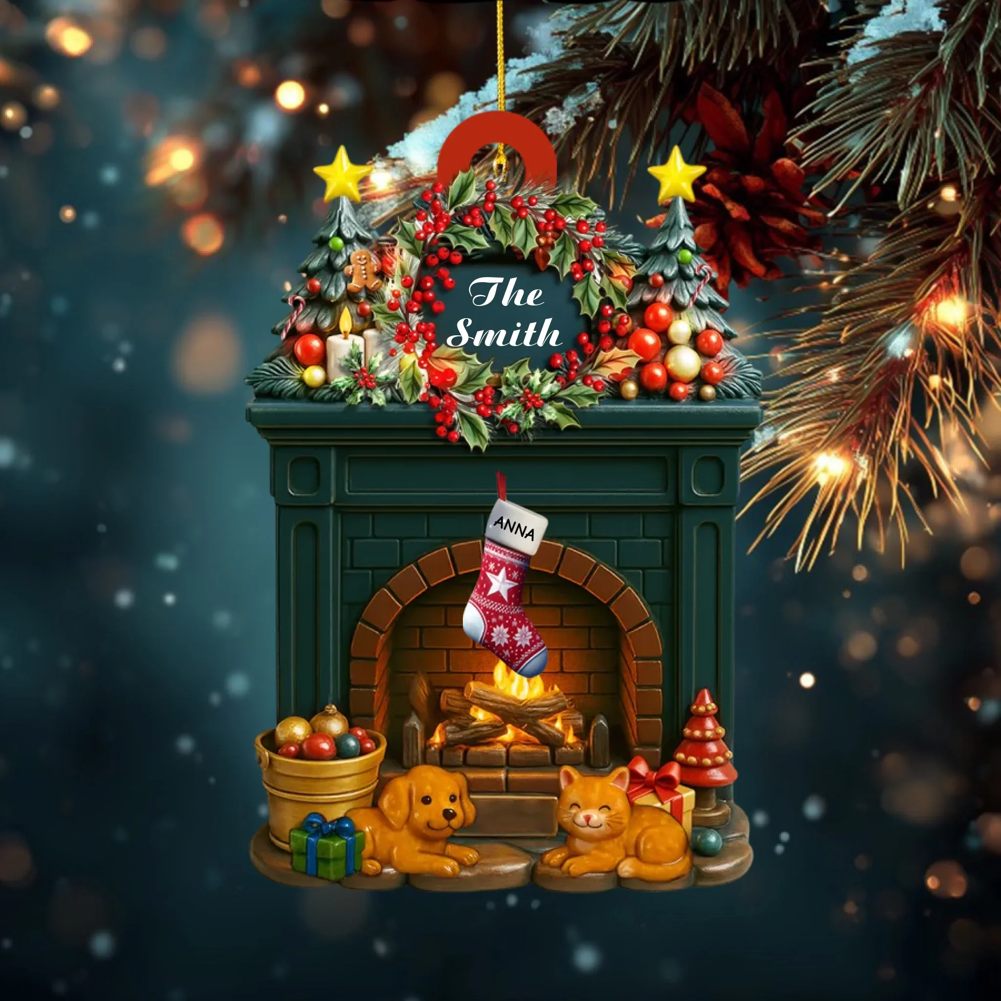 Décoration de cheminée de Noël personnalisée pour toute la famille – Décoration en bois avec nom personnalisé et bas, cadeau de Noël pour les familles et les proches – Image 4