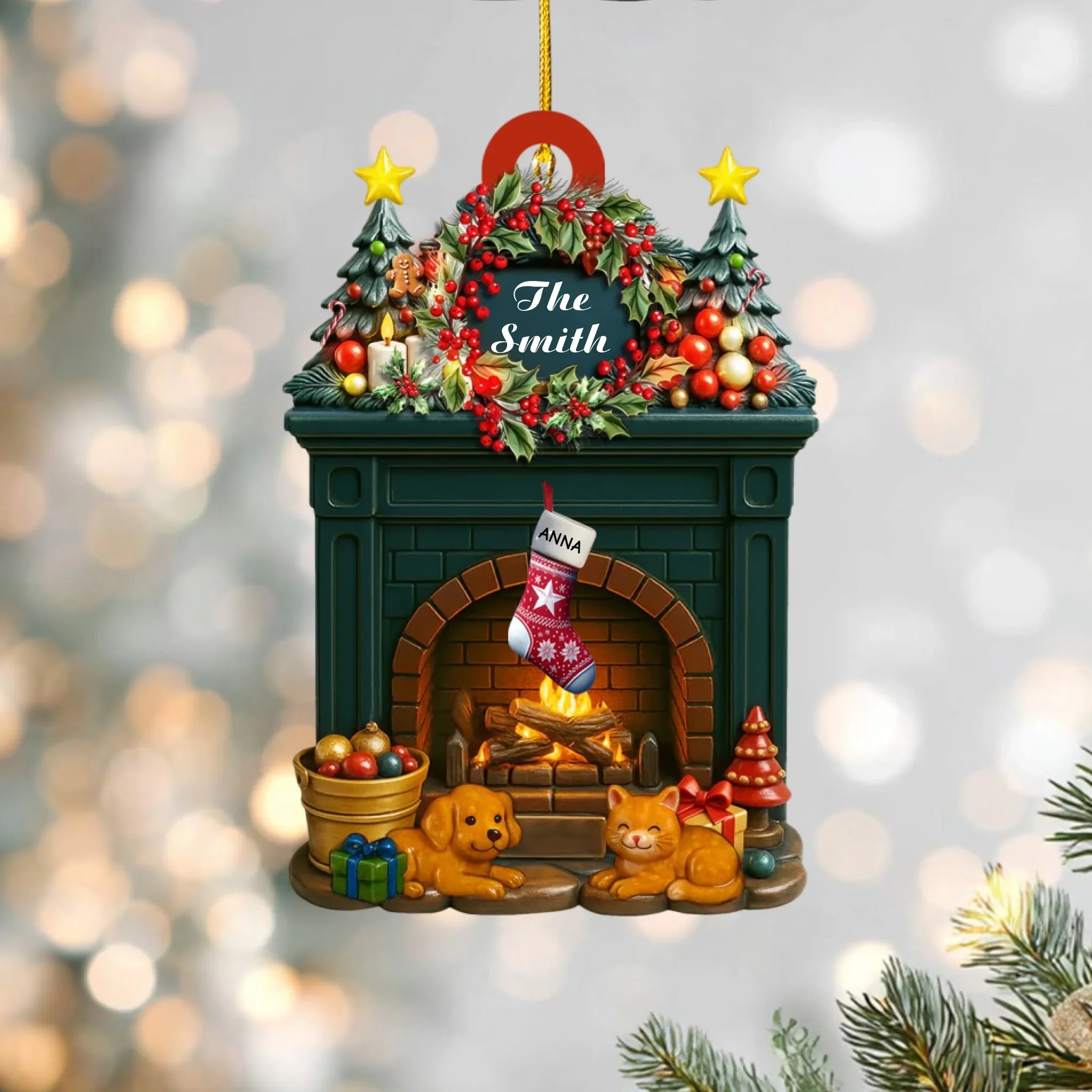 Décoration de cheminée de Noël personnalisée pour toute la famille – Décoration en bois avec nom personnalisé et bas, cadeau de Noël pour les familles et les proches – Image 5