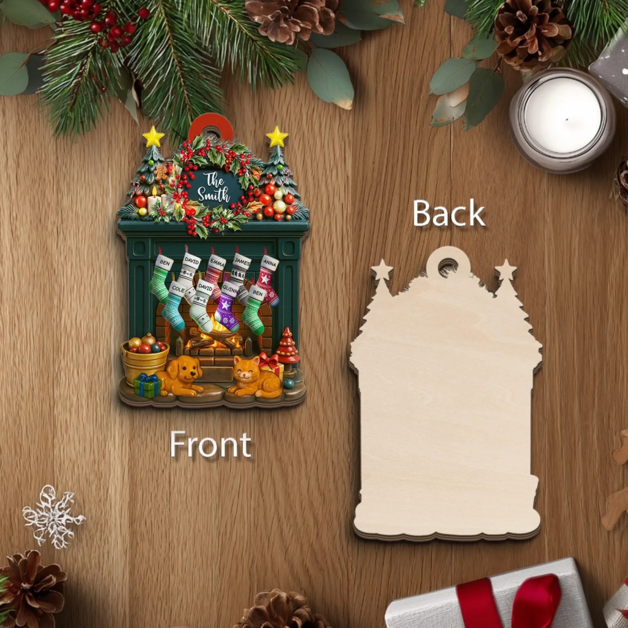 Décoration de cheminée de Noël personnalisée pour toute la famille – Décoration en bois avec nom personnalisé et bas, cadeau de Noël pour les familles et les proches – Image 6