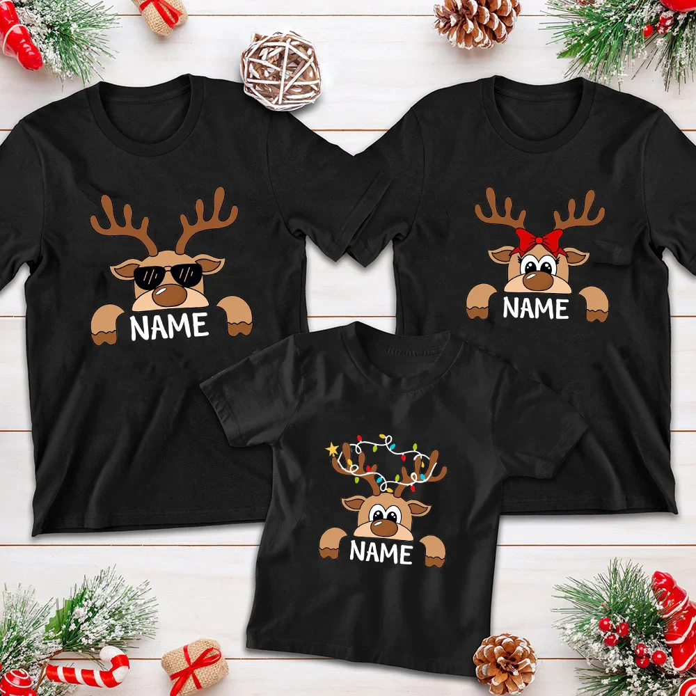 Chemises de Noël personnalisées pour famille avec rennes – Tenues assorties avec nom de famille personnalisé – Maman, Papa, enfants et bébé – Image 4