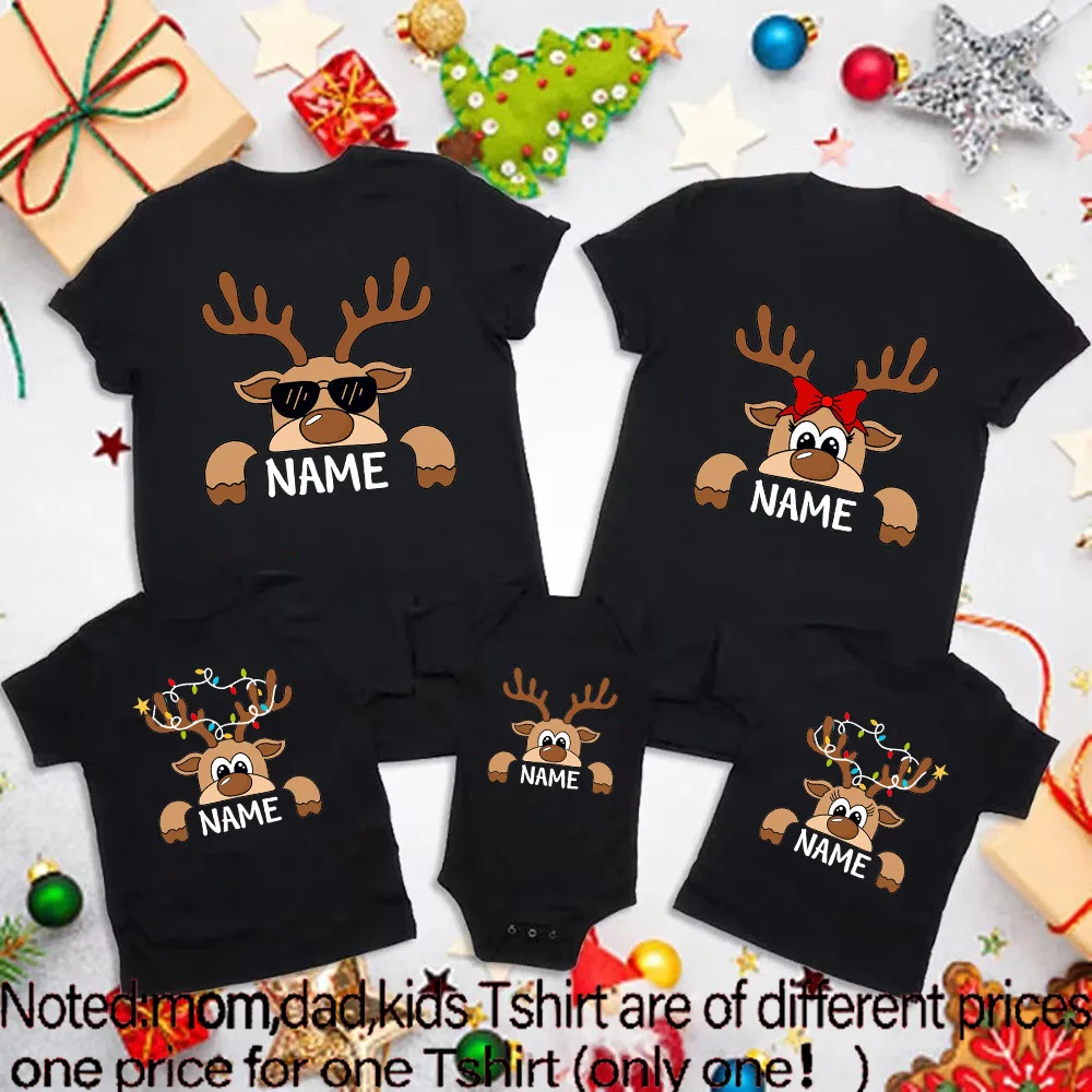 Chemises de Noël personnalisées pour famille avec rennes – Tenues assorties avec nom de famille personnalisé – Maman, Papa, enfants et bébé – Image 7