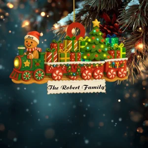 Décoration de Noël personnalisée en forme de train familial en pain d'épices – Décoration de Noël en bois personnalisée avec noms de famille, joli cadeau souvenir de Noël