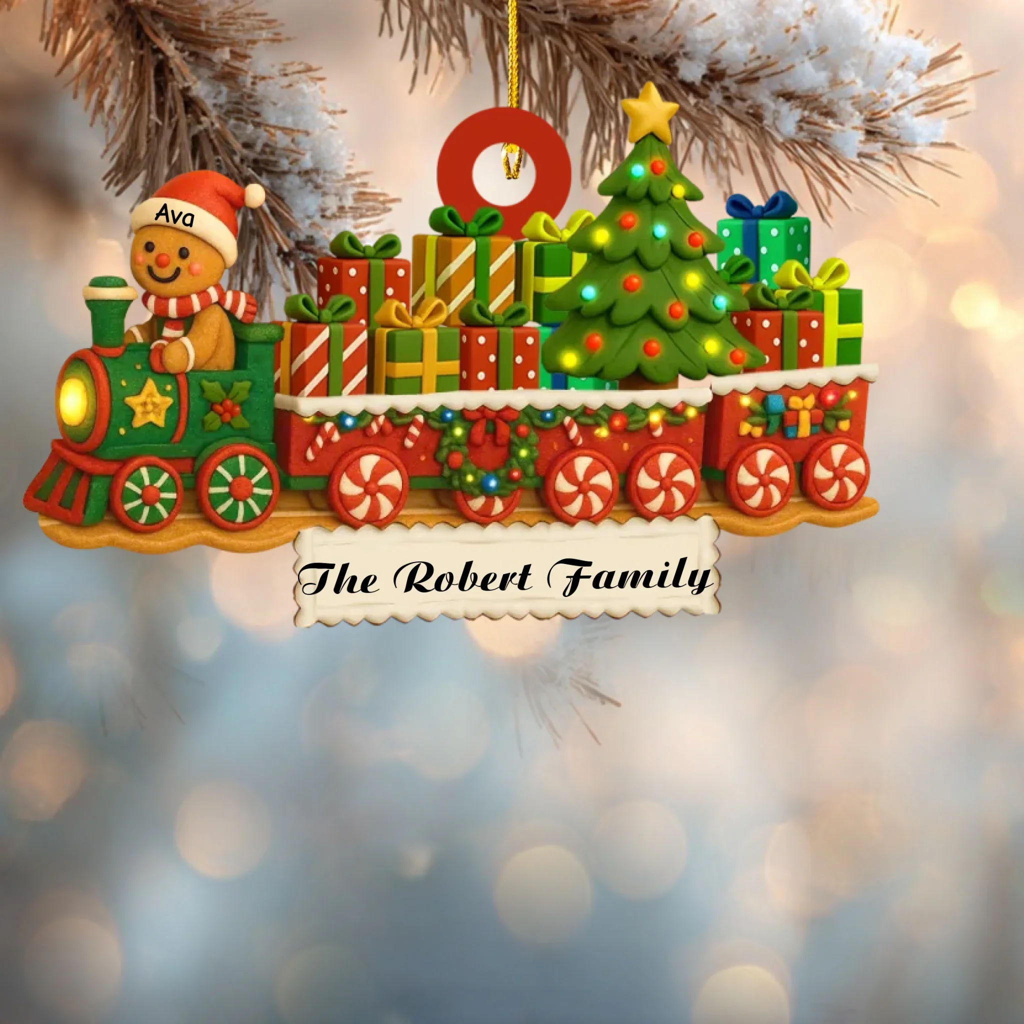 Décoration de Noël personnalisée en forme de train familial en pain d'épices – Décoration de Noël en bois personnalisée avec noms de famille, joli cadeau souvenir de Noël – Image 5