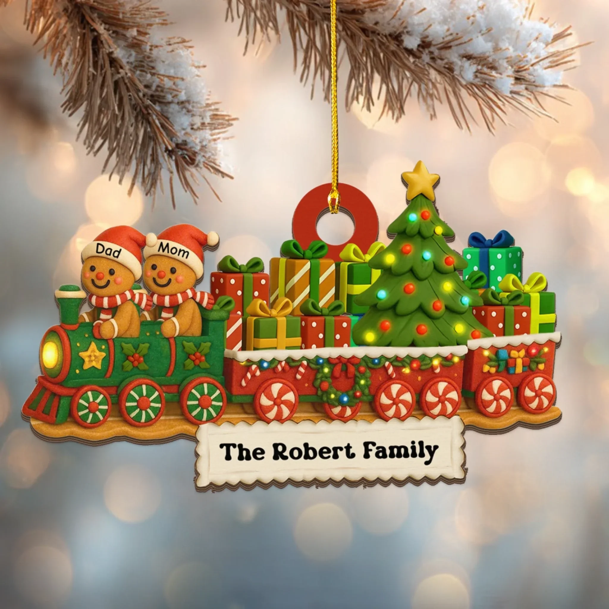 Décoration de Noël personnalisée en forme de train familial en pain d'épices – Décoration de Noël en bois personnalisée avec noms de famille, joli cadeau souvenir de Noël – Image 6