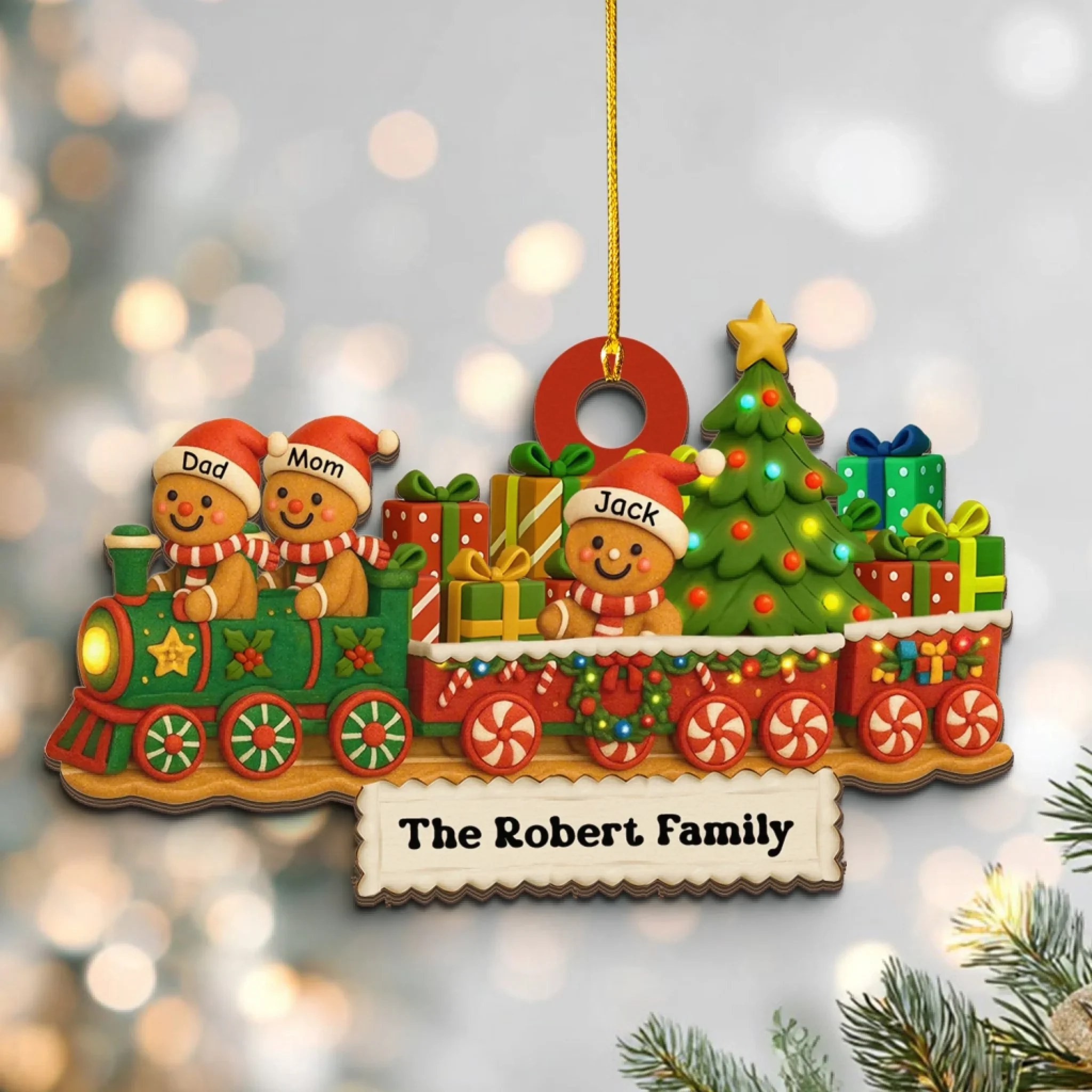 Décoration de Noël personnalisée en forme de train familial en pain d'épices – Décoration de Noël en bois personnalisée avec noms de famille, joli cadeau souvenir de Noël – Image 7