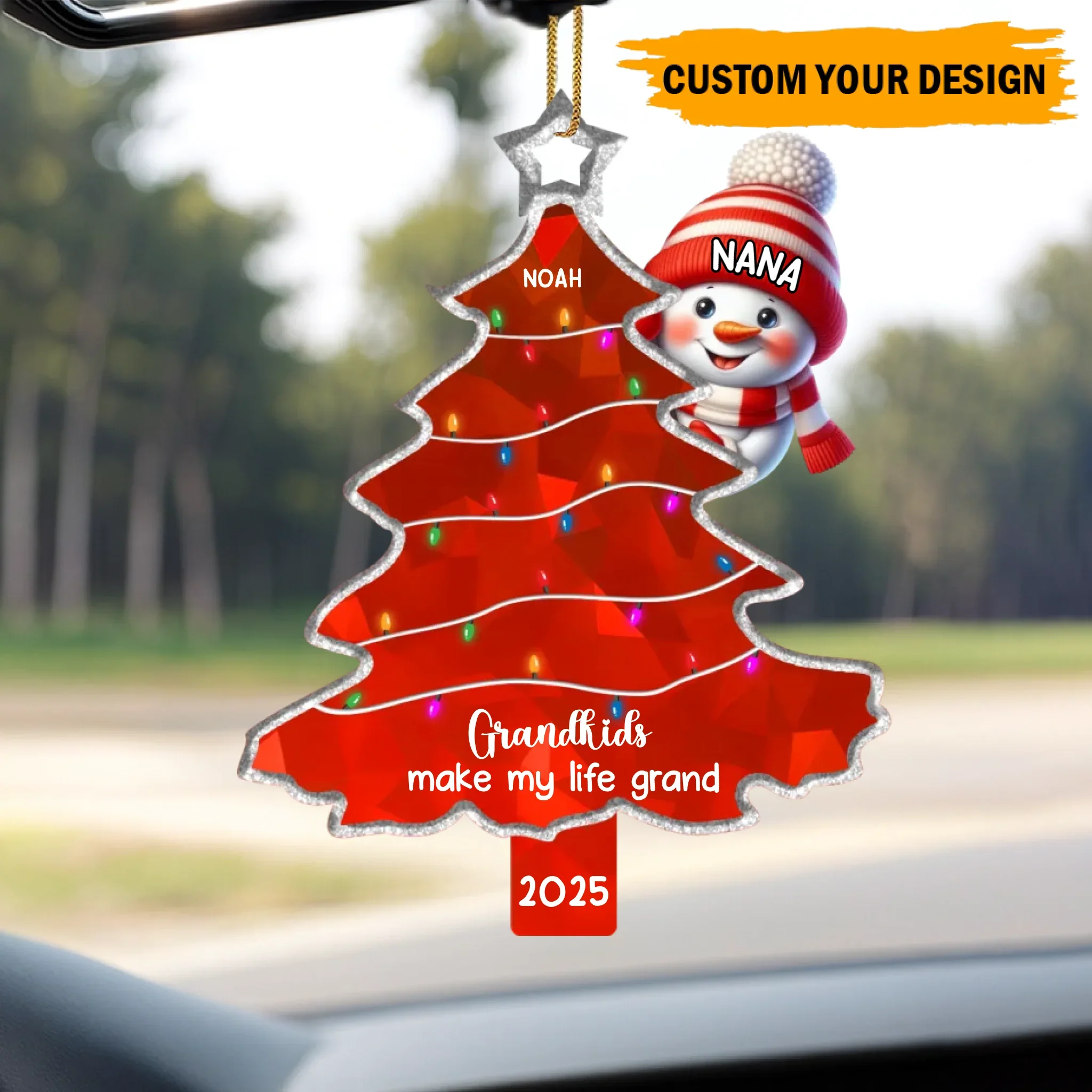 Ornement acrylique personnalisé Mamie & Petits-Enfants – Bonhomme de neige avec prénoms, décoration de sapin de Noël 2025 – Image 2