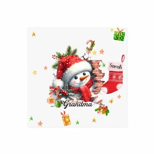 Sticker mural de Noël bonhomme de neige personnalisable Mamie & Petits-enfants – Décoration murale festive avec prénoms à offrir ou à installer chez soi