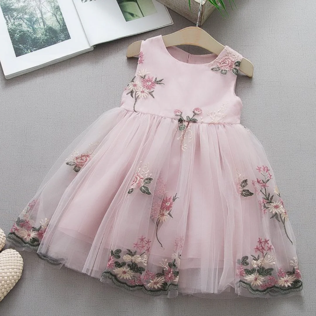 Robe décontractée de princesse sans manches à motif floral brodé – Image 5