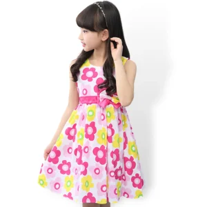 Robe d'été pour fille à imprimé floral et ceinture à nœud